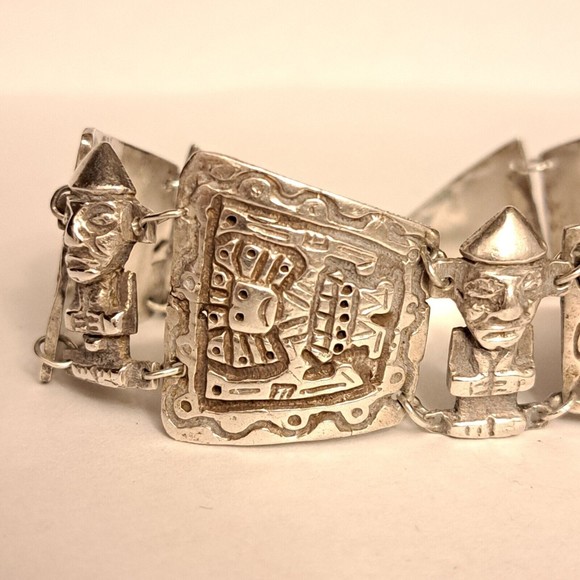 Antique Industria Peruana Aztec Maya Bracelet 900 Silver - Picture 10 of 13